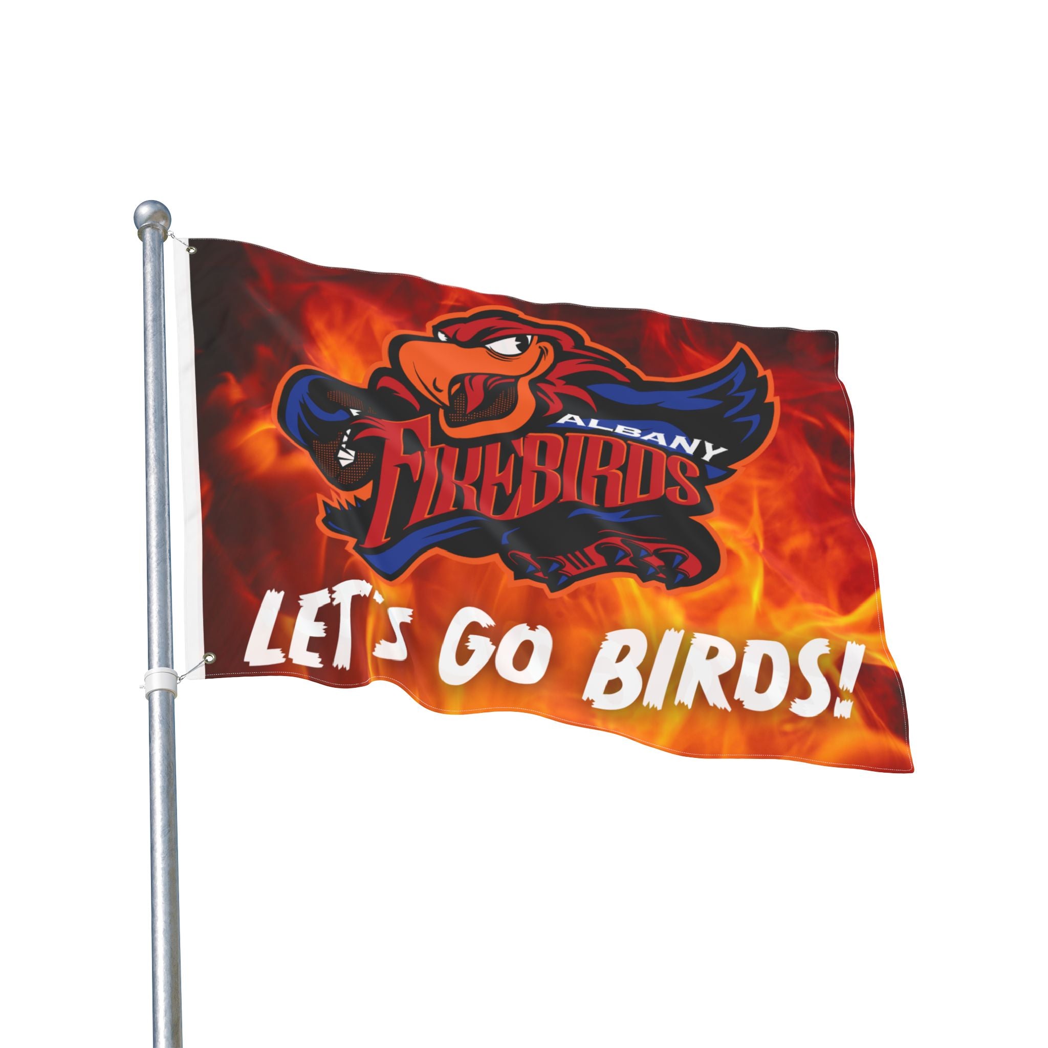 Albany Firebirds "Let's Go Birds!" Double-Sided Team Flag — Game Day Decor