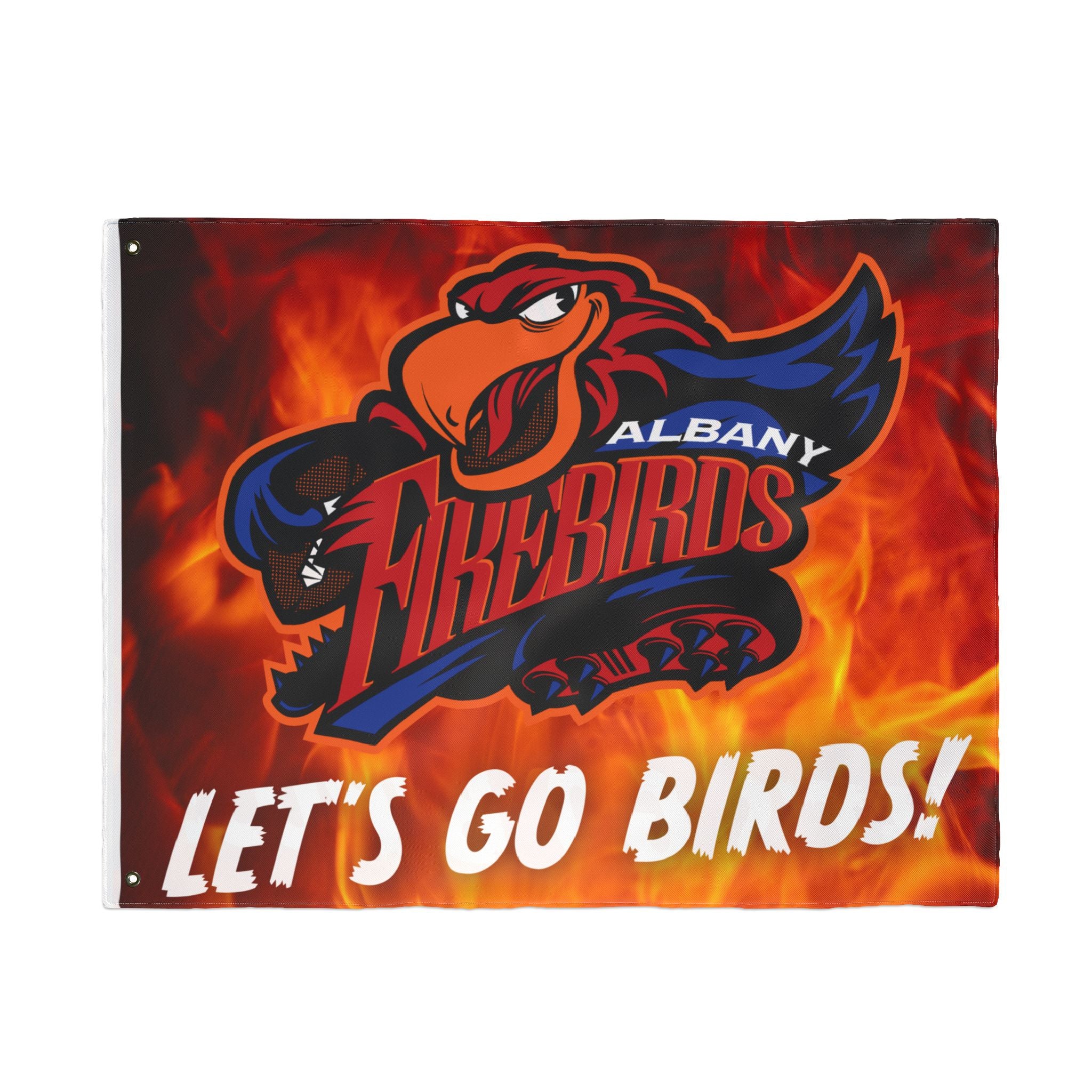 Albany Firebirds "Let's Go Birds!" Double-Sided Team Flag — Game Day Decor